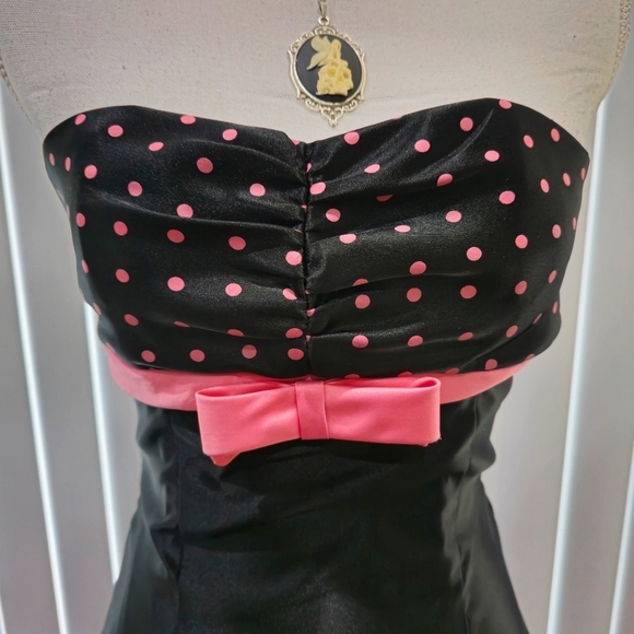 Jessica McClintock ✦ Strapless Bow Dress ✦ Polka Dot Sweetheart Tulle Cocktail S - Picture 6 of 17